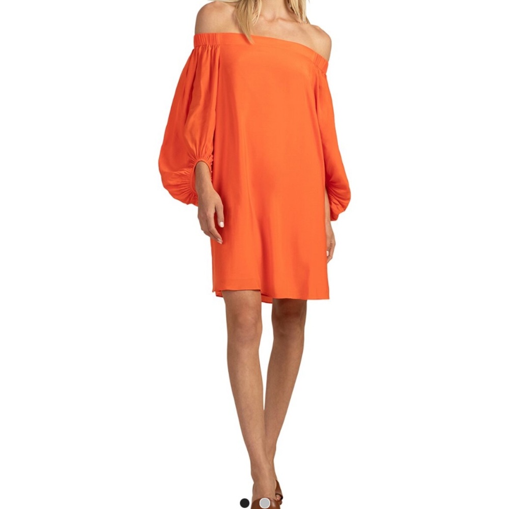 Trina Turk Bright Orange Off-Shoulder Balloon-Sleeve Mini Dress